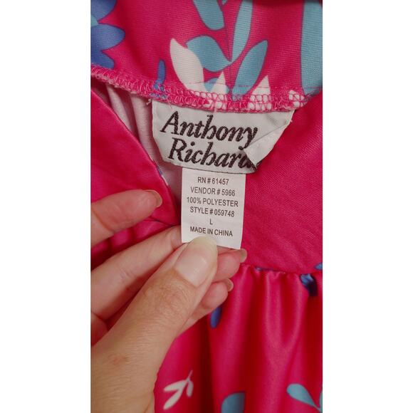 Anthony Richards House Lounge Dress Pink Blue Floral MuMu Large - Picture 2 of 5